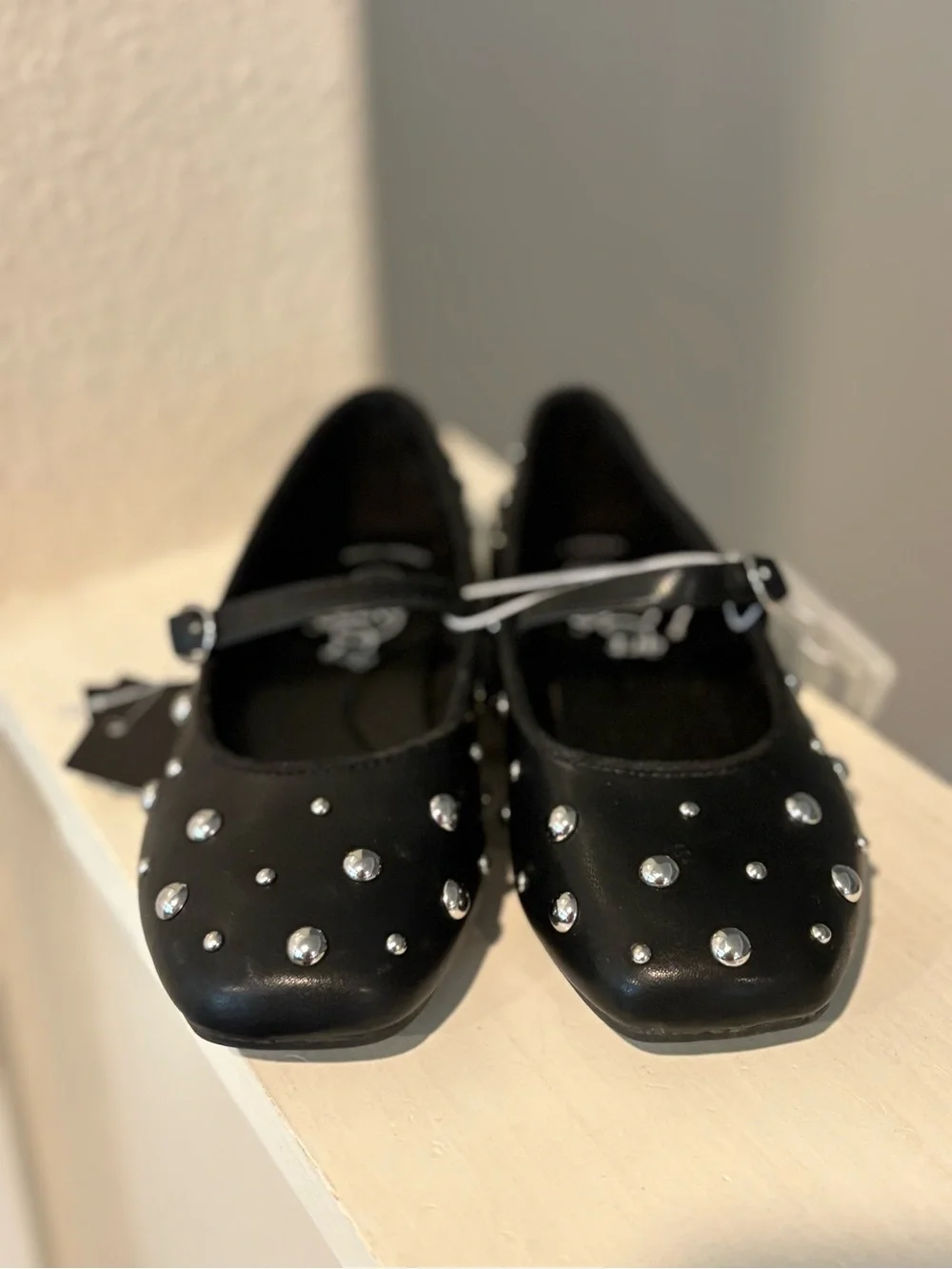 Art Class Big Girls Size 13 Ballet Flats with Adjustable Strap Black Silver Stud